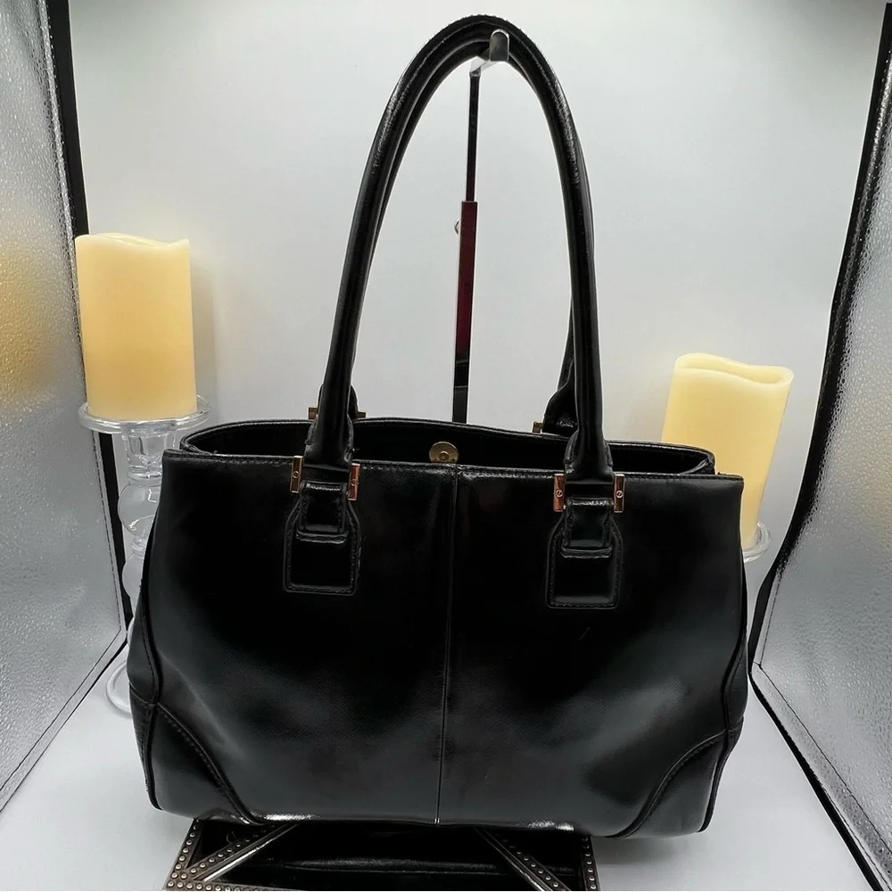 Tory Burch Black Leather Bag with Gold Accent - GUC